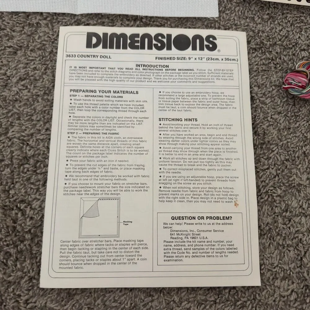 Dimensions Counted Cross Stitch Kit Country Doll 3633 - 9x12